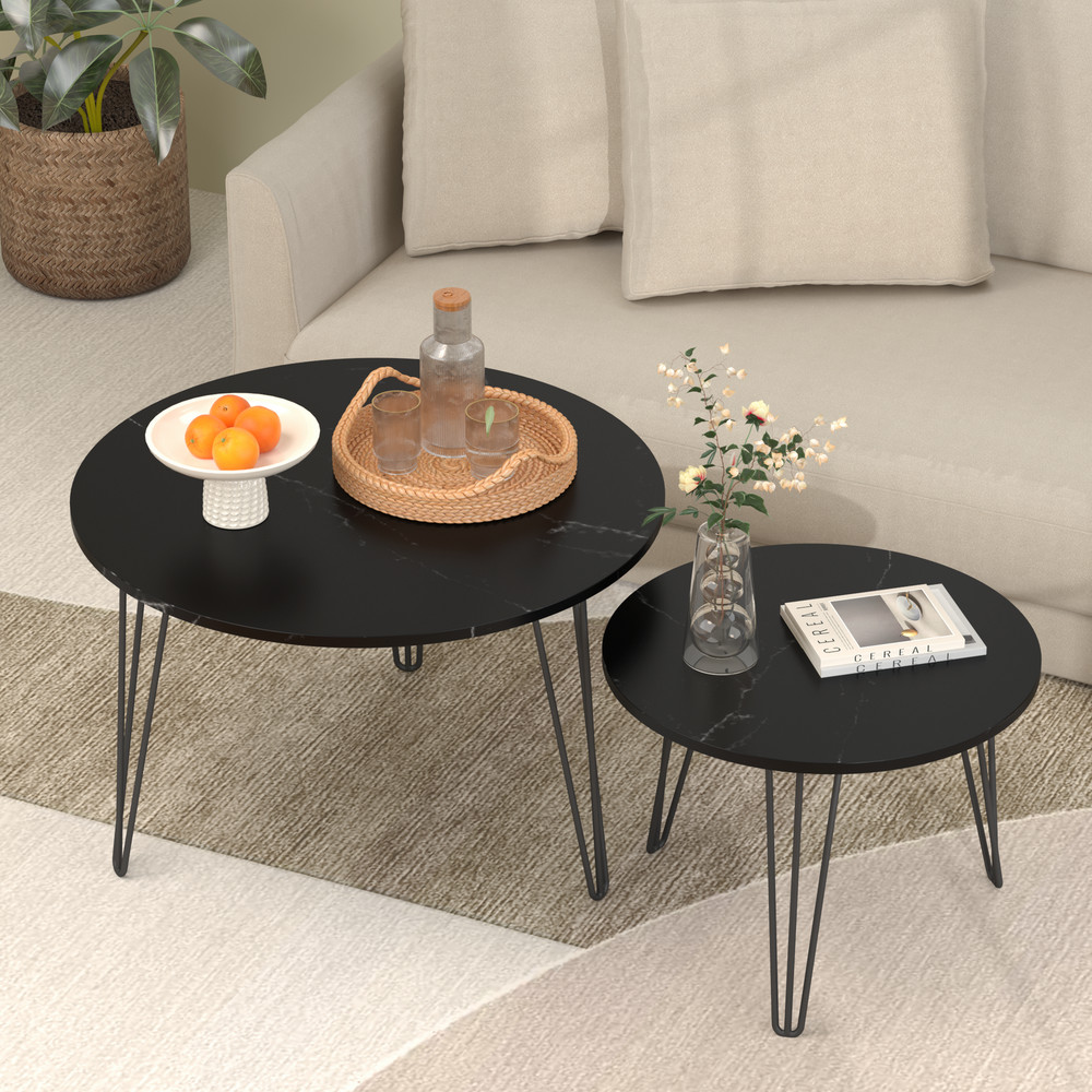 27.56'' Round Nesting Coffee Table Set of 2, Circular Nesting End Table Set, Rou