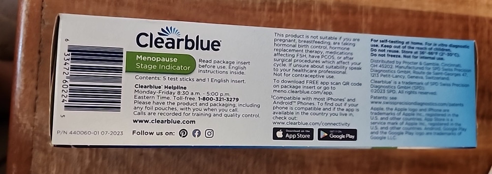 Menopause Stage Indicator 5 Test Sticks Test New Clearblue