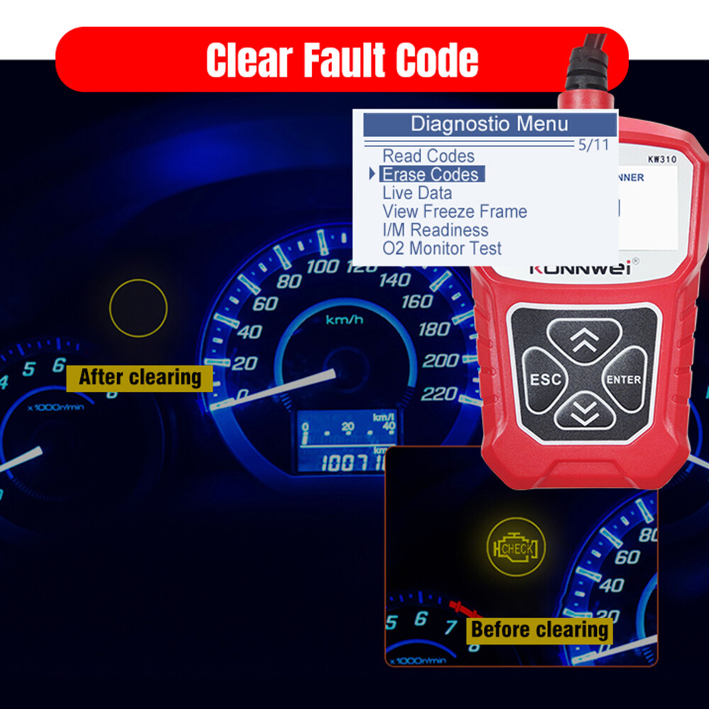 KONNWEI KW310 OBD2 Diagnostics Scanner Tool Check Engine Light Erases Codes