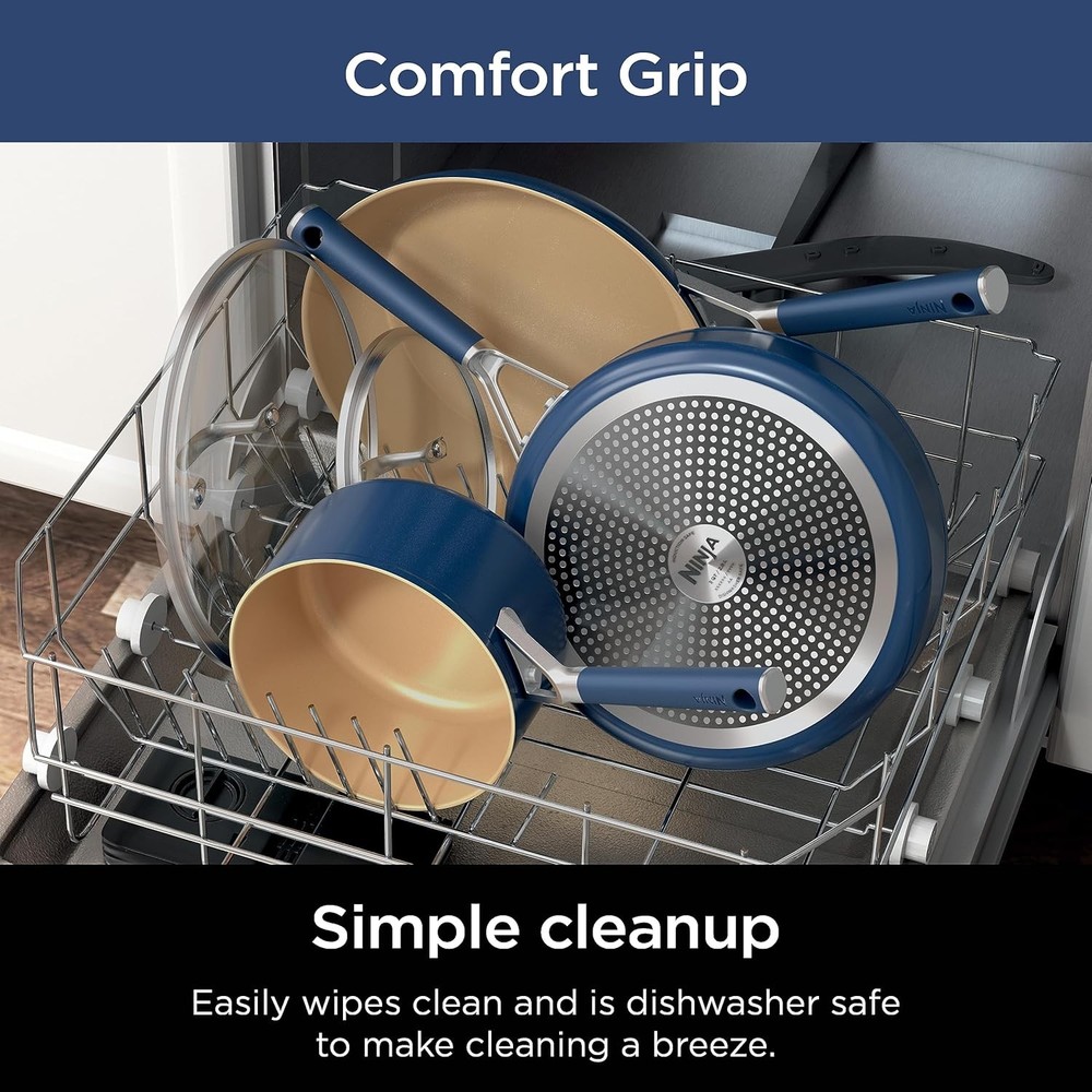 Ninja Ceramic Cookware Set, Extended Life 11-Piece Kitchen Cookware Sets with Co