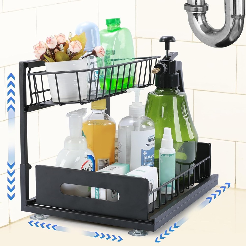2 Tier Pull Out Under Bathroom Sink Organizers Kitchen Organizers and Storage