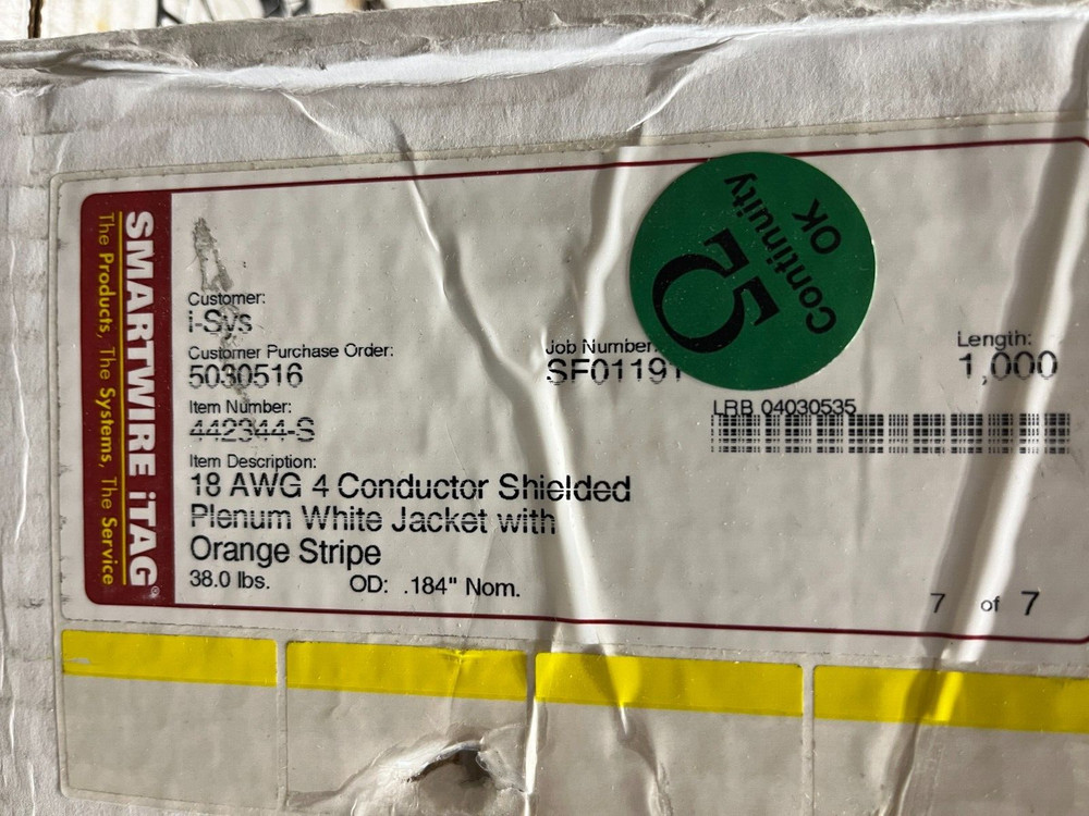 SmartWire iTAG 18 AWG 4 Conductor Stranded Shielded Plenum Cable Rackpack 442344