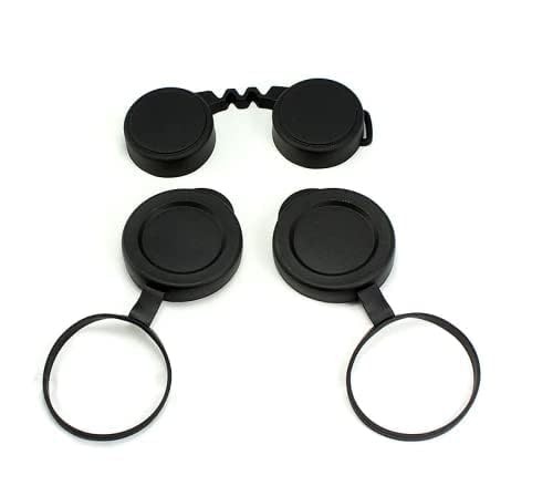 10x42 Rubber Lens Caps for Binoculars + Rainguard,Objective Optics Black