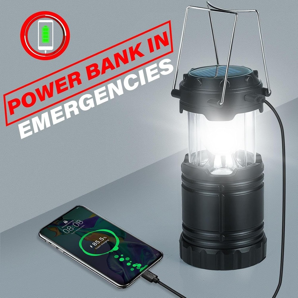 Xynover 4Pack Solar Camping Lanterns,Rechargeable LED with USB/Solar/AA Batte...