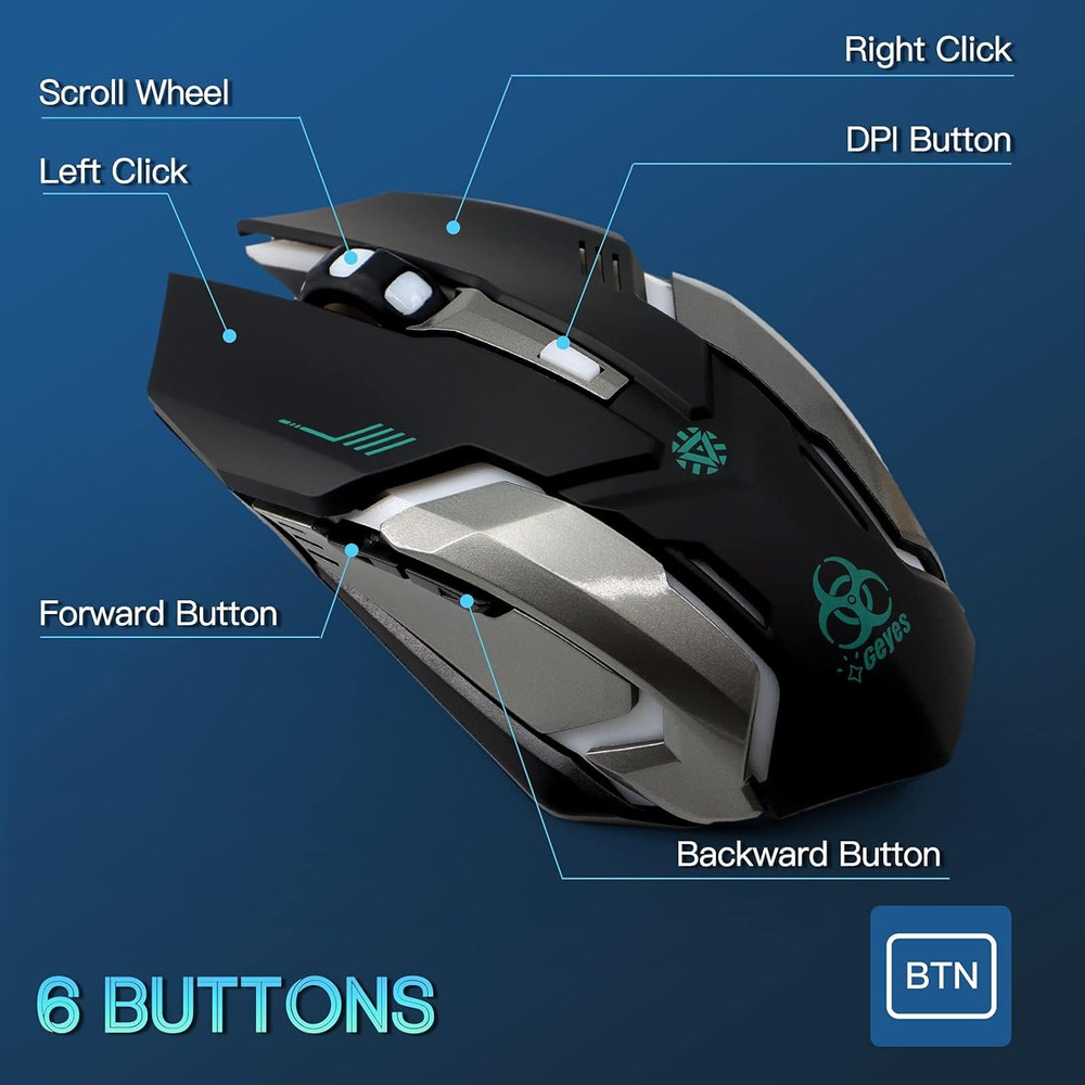 Wireless Mouse, C8 Silent Click Wireless Rechargeable Mouse with Colorful LED L