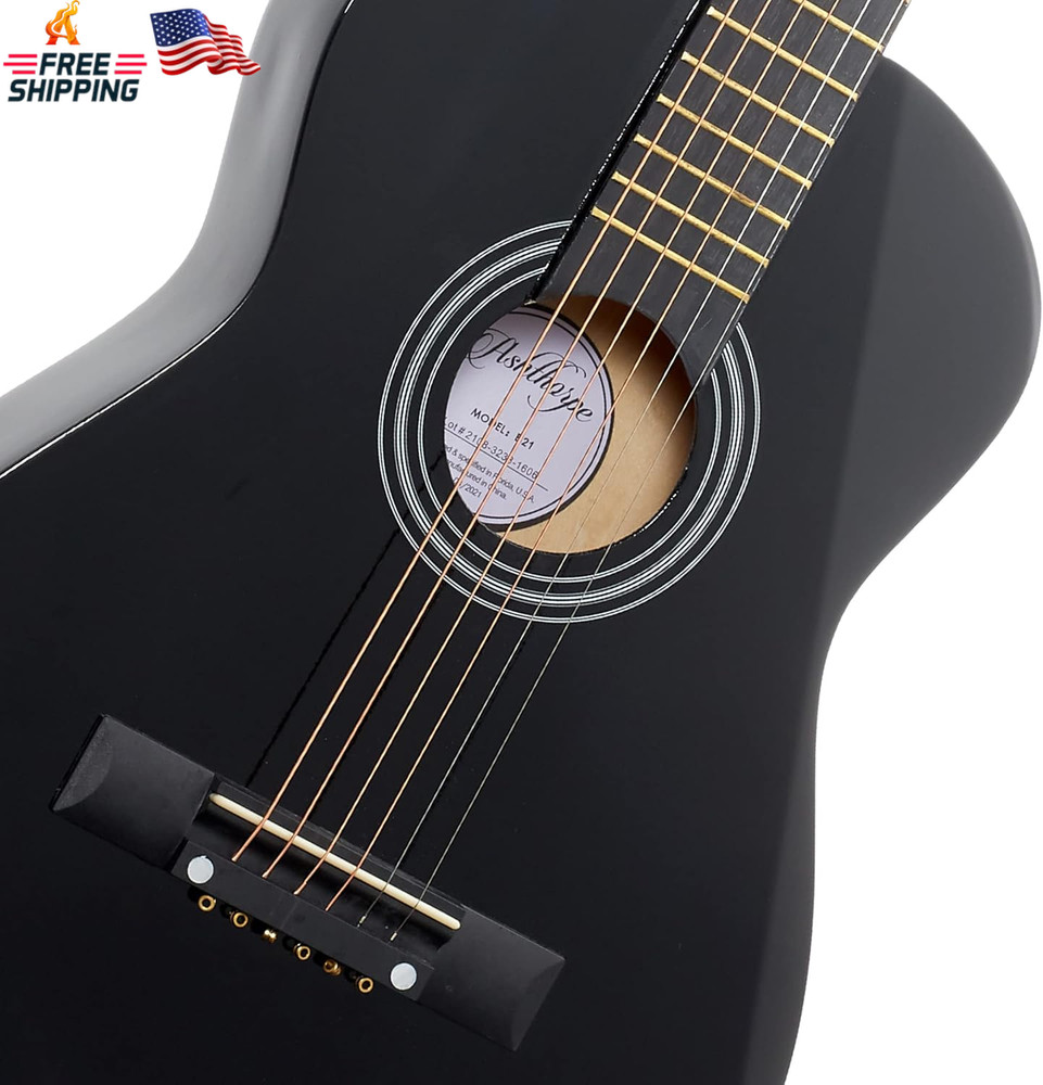 Ashthorpe 30-Inch Beginner Acoustic Guitar Package (Black), Basic Starter Kit W/