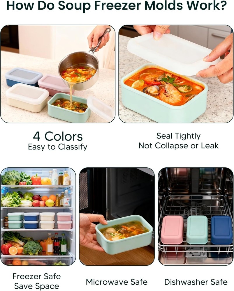 Leak Resistant Silicone Freezer Molds Set with Snap Lids for Easy Storage