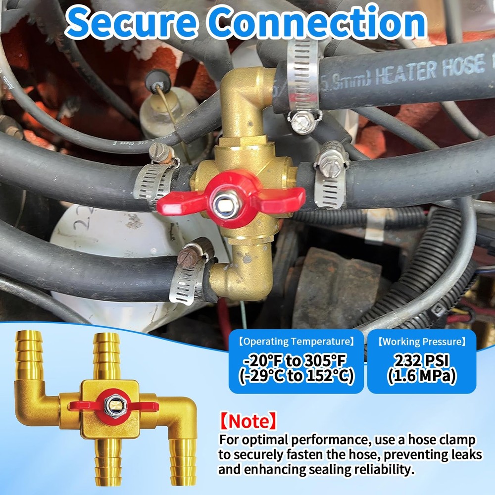 Solid Brass 5/8'' 4-Way Heater Control Valve, Automotive Bypass Kit
