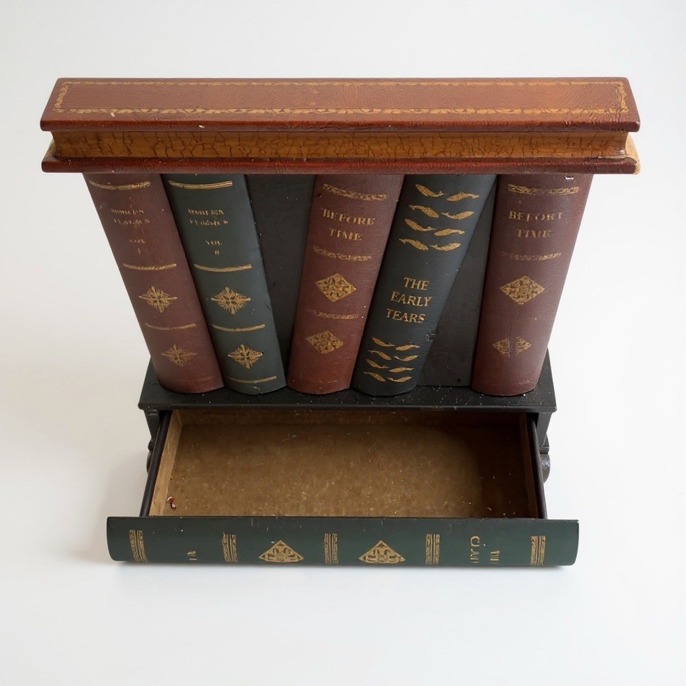 Regency Style Leather Faux Book Stack Side Table