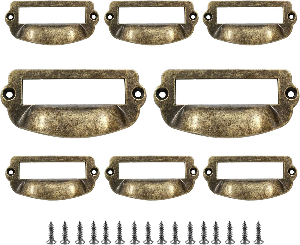 8pcs Card Catalog Drawer Pulls, Antique Bronze Library File Label Cabinet Pull H