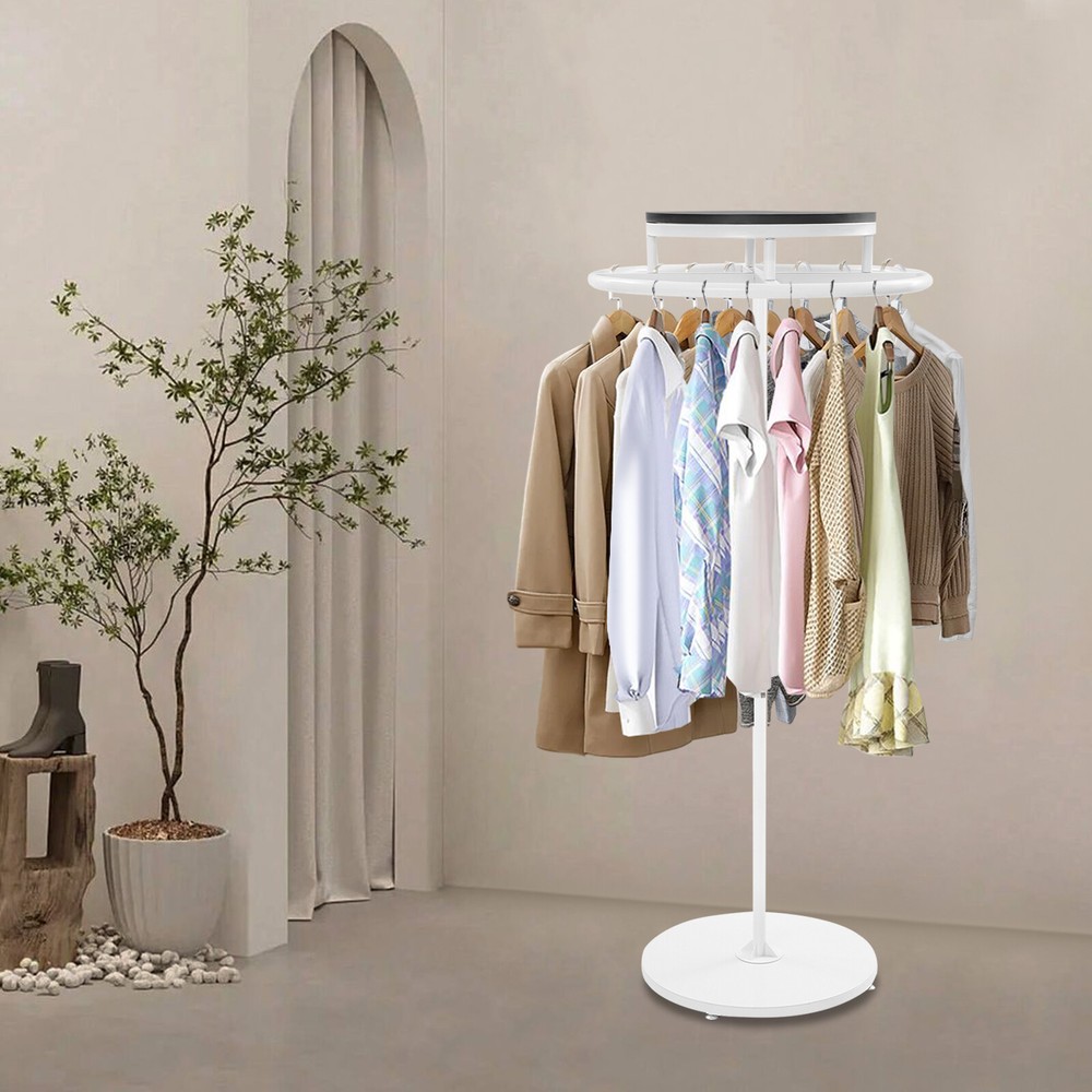 White Round Clothing Rack, Clothes Display Rack, Rotatable Garment Rack