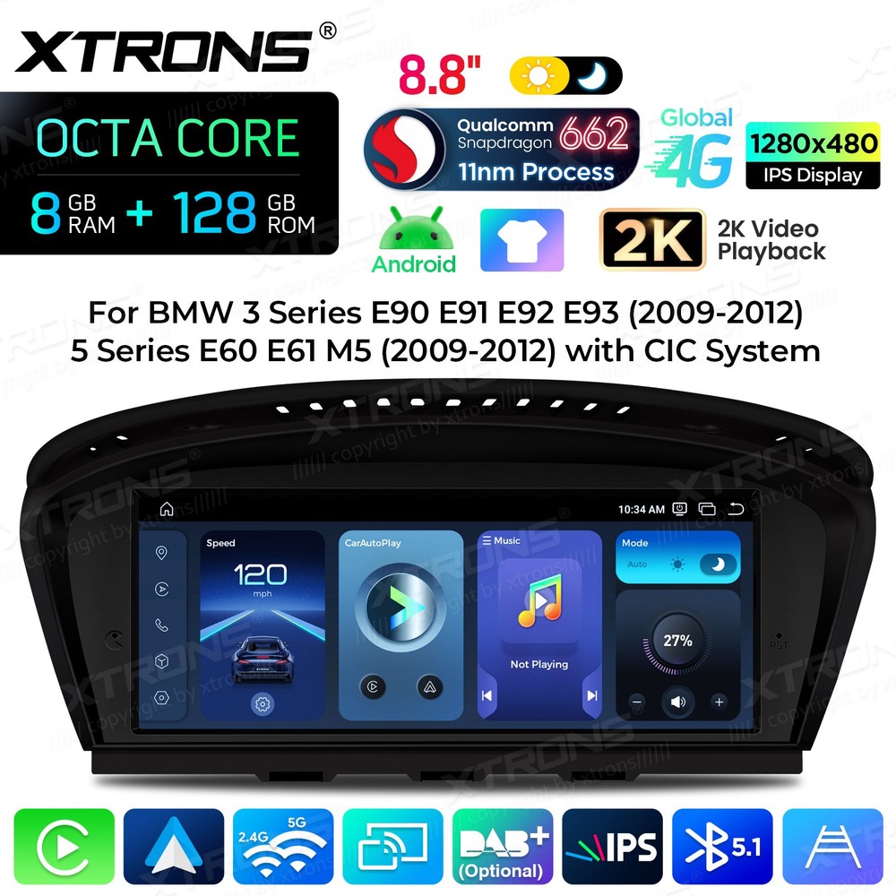Display Screen for BMW E60/E61/E90/E91/E92/E93 CIC Android 14 8+128G CarPlay 4G