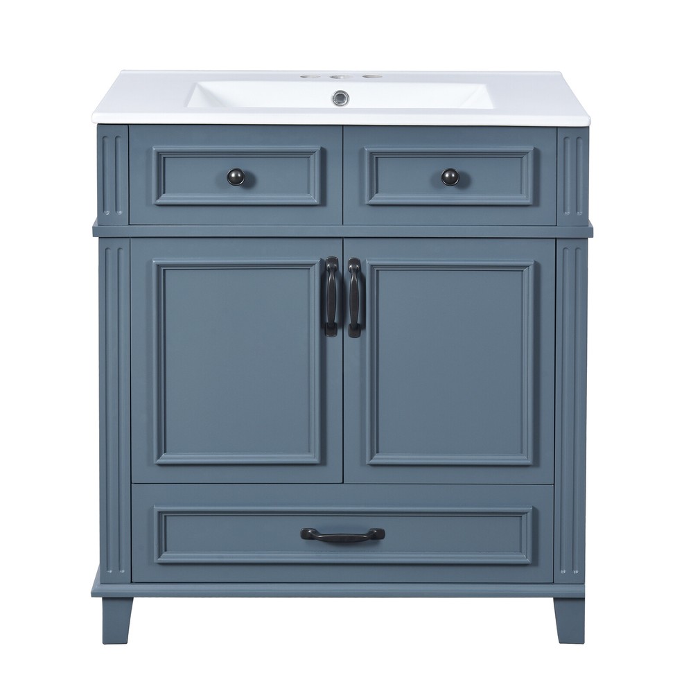 30'' Bathroom Vanity with Ceramic Sink,Solid Wood Frame Bathroom Storage Cabinet