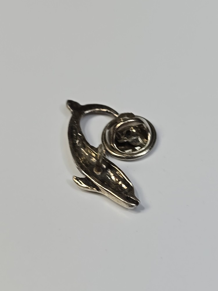 Dolphin Tail Up Smiling Face Lapel Pin Silver Color Metal
