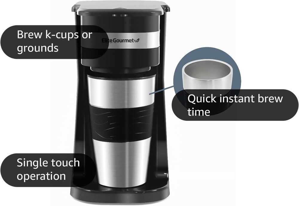 Quick Brew Compact Coffee Maker with Reusable Filter & Insulated Travel Mug