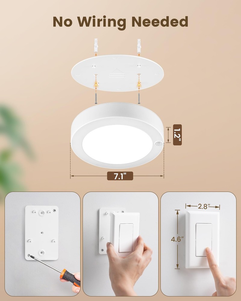 Rechargeable Ceiling Light with Wall Switch, 8000mAh Battery Ceiling Light In...