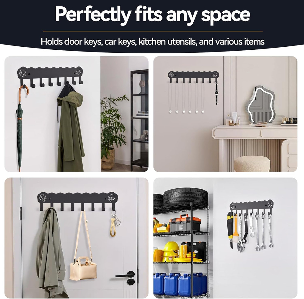 Key Holder Wall Mount 8 Hooks Adhesive Key Rack Organizer No Drill