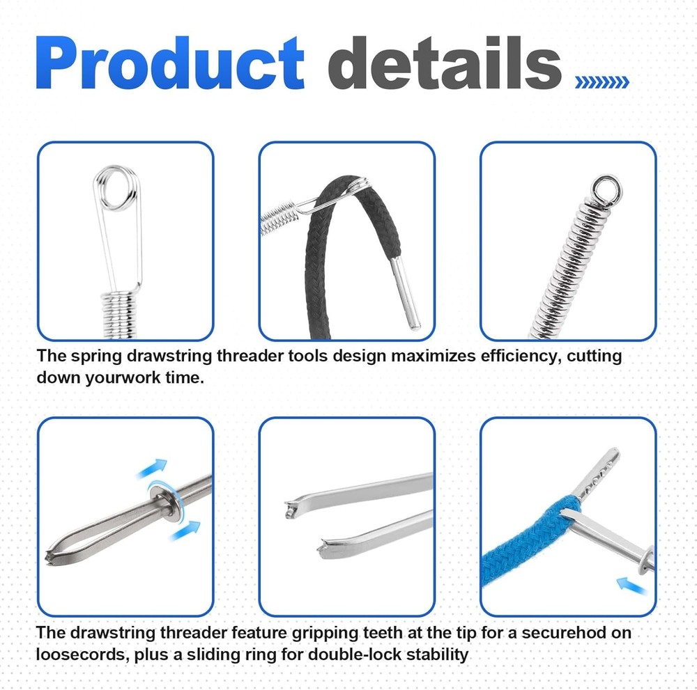 8PCS Drawstring Cord, Paired with 3 Drawstring Threader Tools, Reliable Drawstri