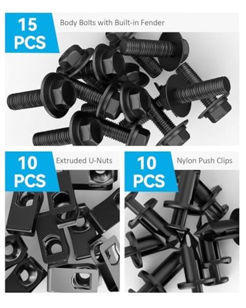 35PCS Engine Under Cover Splash Shield Guard Body Bolts Screws, Front Bumper