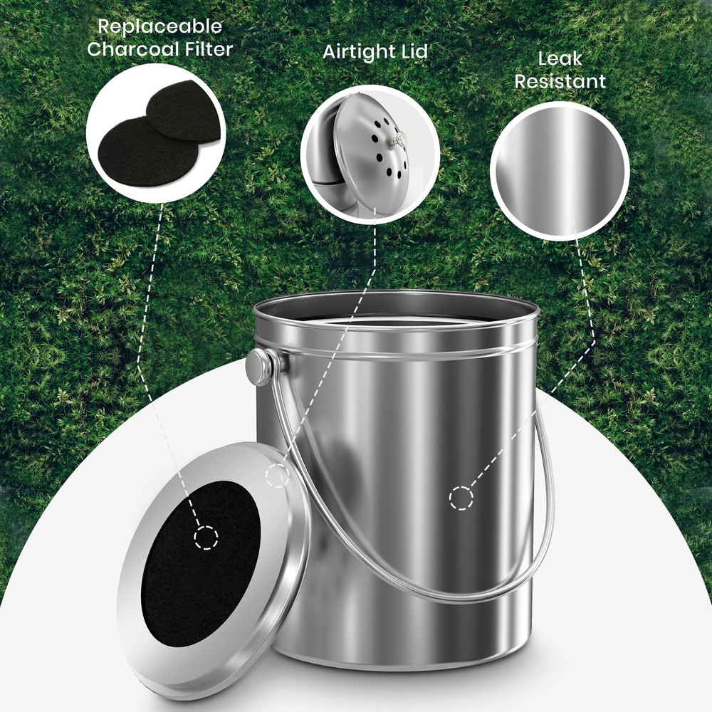 Utopia Kitchen Indoor Compost Bin Kitchen, 1.3 Gallon (Pack of 1), Silver