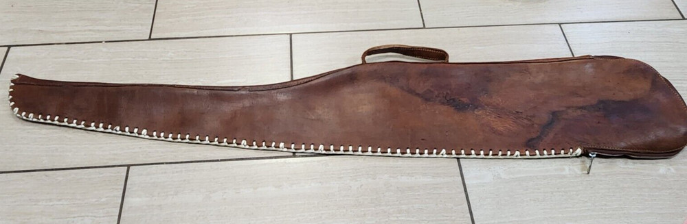 Vintage Hand Tooled Leather 51-52" Soft Sided Lined Rifle Gun Case Unknown Maker