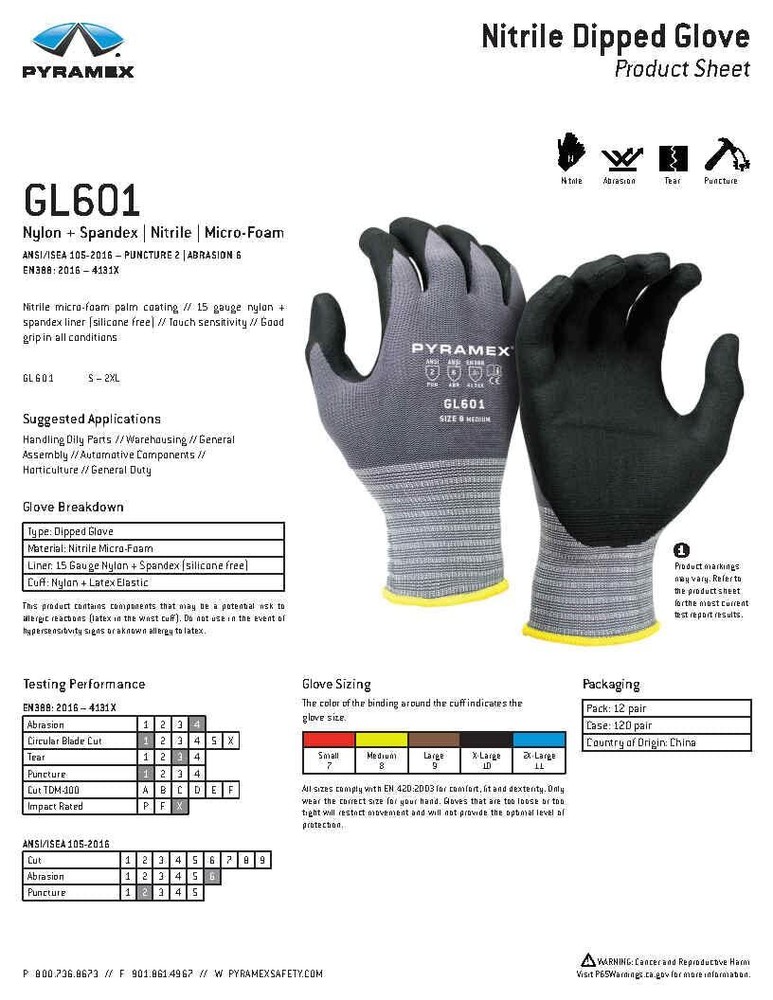 GL601 Micro Foam Nitrile Grip Palm Coated Multi Purpose Protective WORK GLOVES