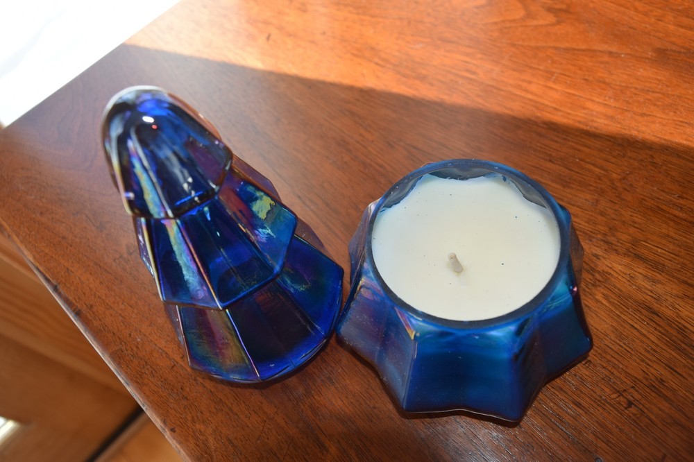 Iridescent glass christmas candle