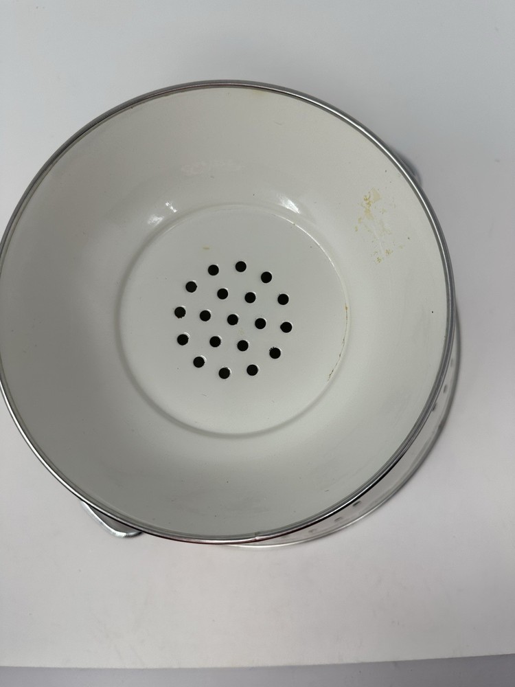 VTG White Enamel Colander Fruit Pattern