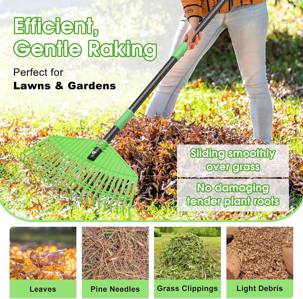 Leaf Rake for Lawn,16.5” Plastic Rake for Yard,Unbreakable Nylon Head,45” Long H