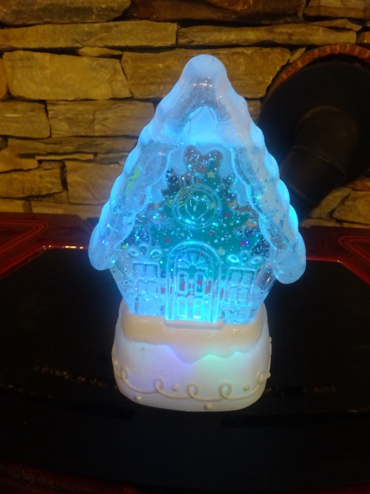 Hallmark Snow Globe Magic Lighted Color Changing Gingerbread House w Tree No Box