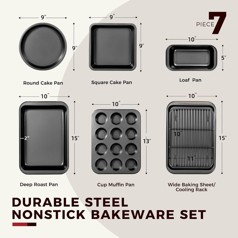 Baking Pan Set, Nonstick Bakeware Set 7 Piece, Baking Set