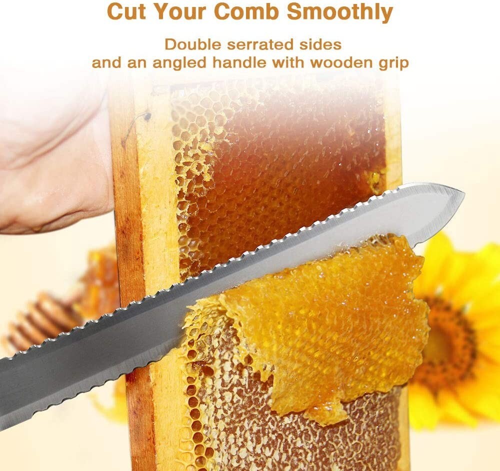 Stainless Steel Serrated Uncapping Knife, Honey Scraper Bee Hive Beekeeping Tool