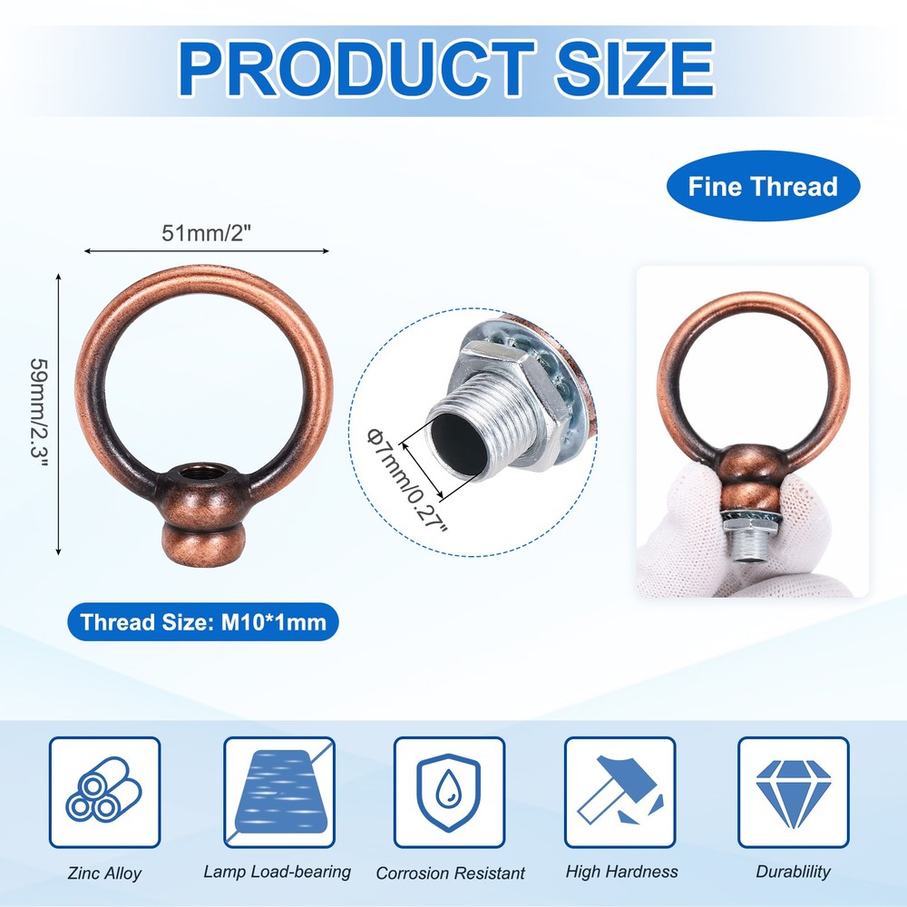 2 Set 8kg M10 2x2.3" Thread Lifting Eye Nut Holder Hook Ring Red Copper