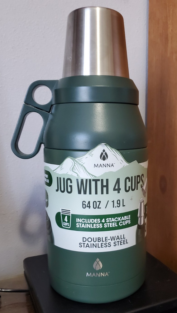 Manna 64 oz Jug with 4 Stackable Cups Green