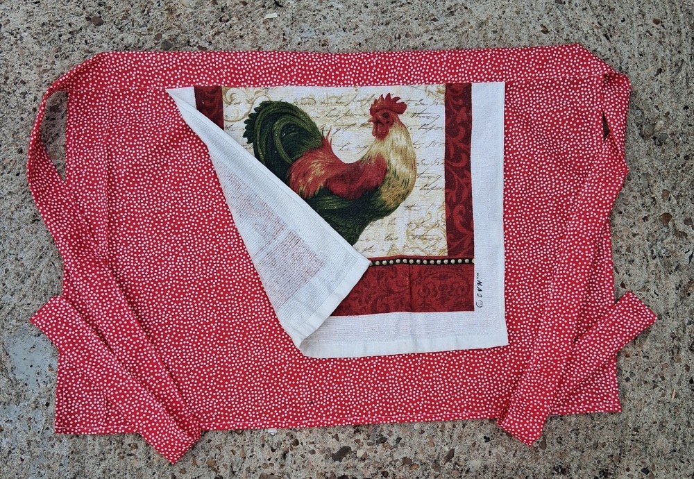 Kitchen Half Apron With Attached Terry Cloth Towel Rooster