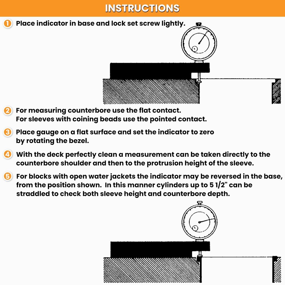 Dial Indicator Cylinder Sleeve Height Counterbore Gauge For Central Tools 6434