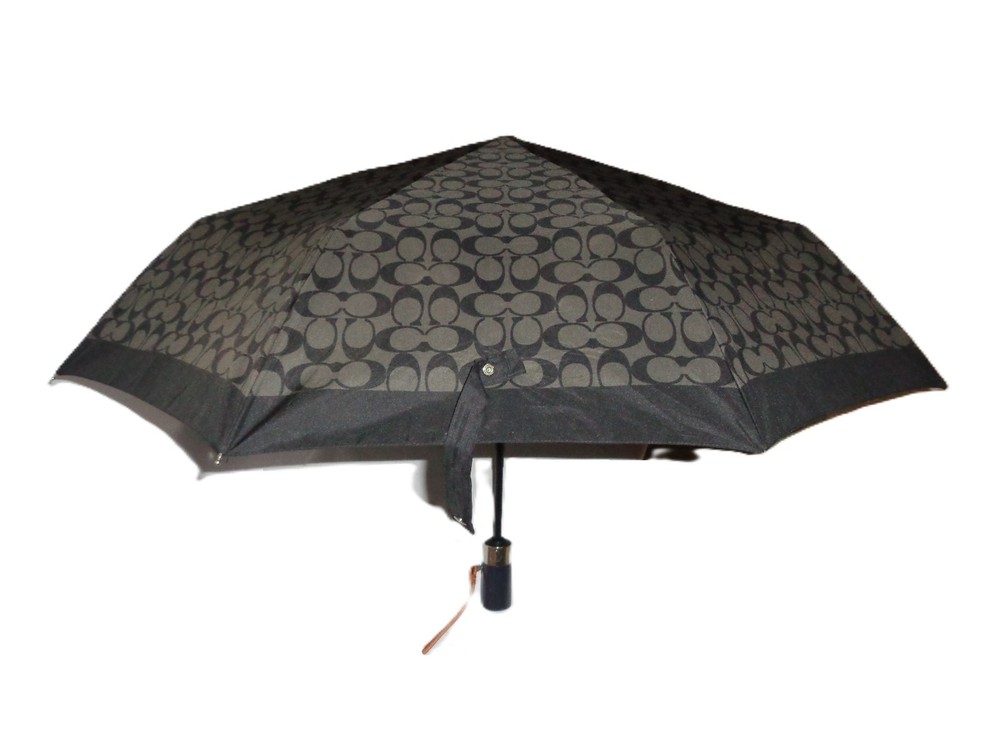 COACH Signature C Logo Automatic Botton Folding Compact Umbrella Gray/Black
