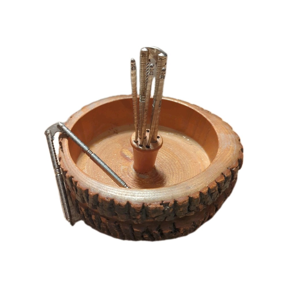 Vintage Wood Nut Bowl Set with Live Edge And Nut Cracking Tools