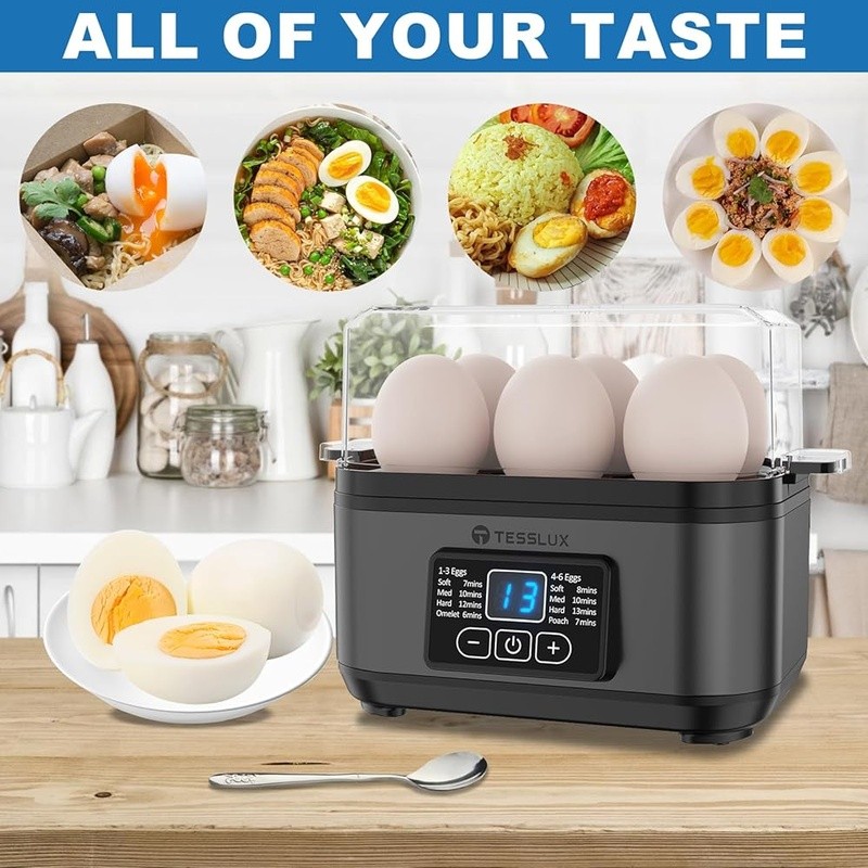 Multi Functional Egg Cooker 6 Capacity Touch Control Easy Clean Stainless Steel