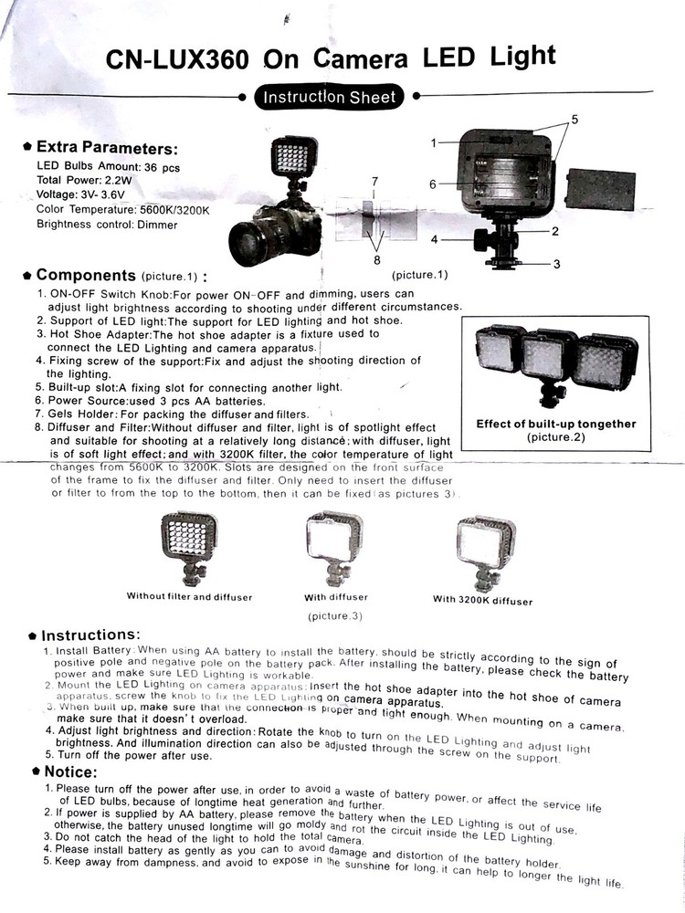 Neewer 3-Way 36 LED Light Panel USB-powered Dimmable On-camera Light