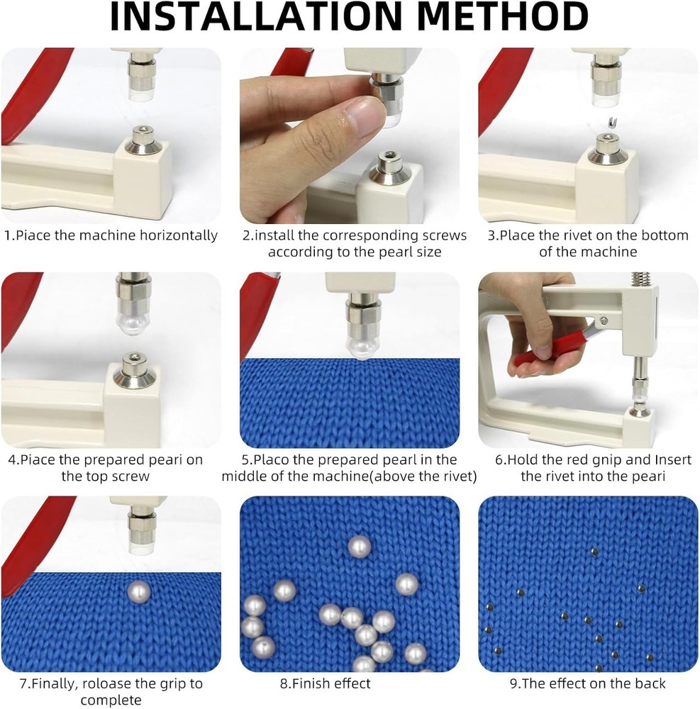 Pearl Setting Machine, Pearl Hand Press Tools with White Pearl Beads, Rivet S...