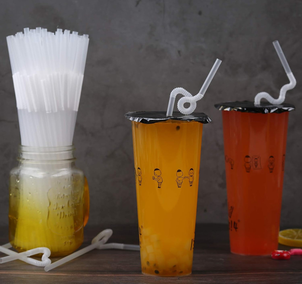 [Individually Wrapped] 100 Pcs Clear Flexible Plastic Straws, Disposable Bendy S
