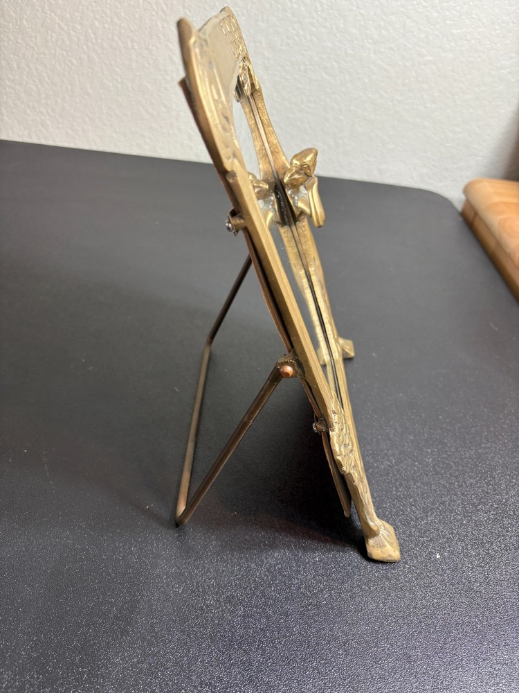 Vintage Art Deco Art Nouveau Tabletop Mirror, Solid Brass Frame