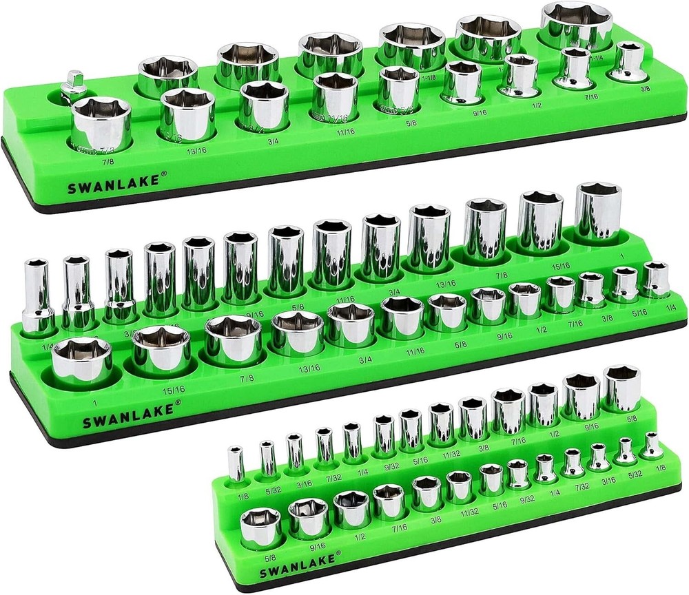 Magnetic Socket Organizer Set, 3-Piece SAE Socket Holder Set Includes 1/4", 3/8"