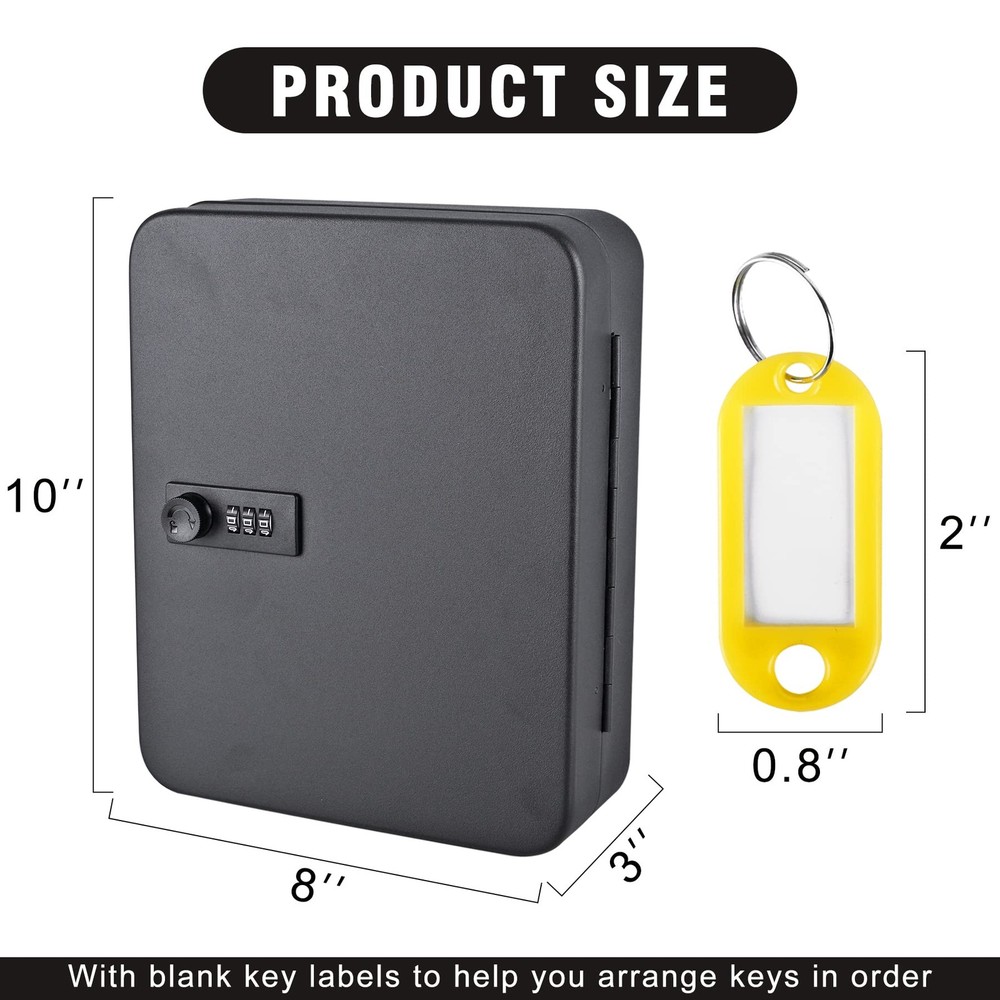 Kikerike Key Box Wall Mount, 48 Hooks & 48 (Combination Lock ), Black