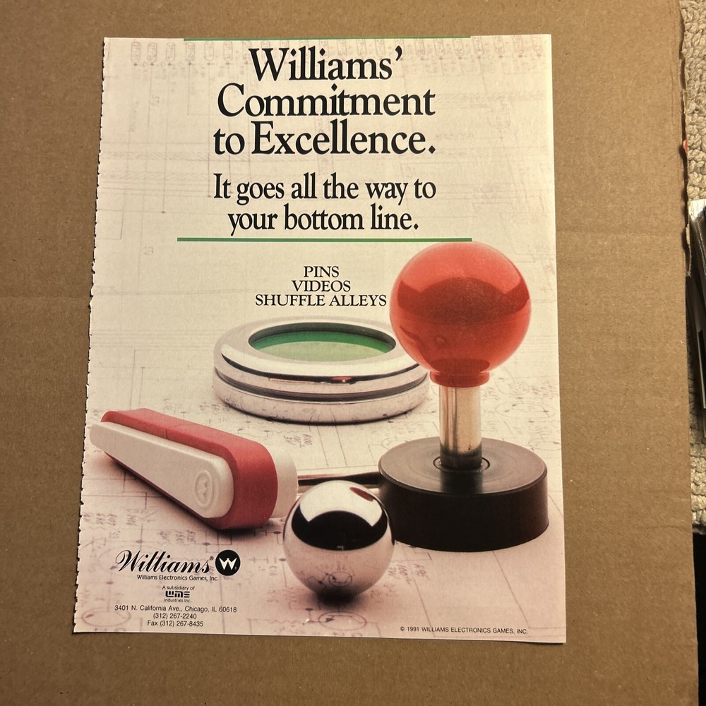 1991 Williams commitment to excellence pinball video game ARCADE GAME FLYER