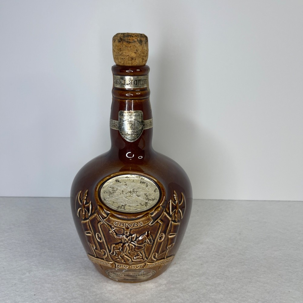 Empty Decanter Chivas Scotch Bottle 1801 Ceramic Cork Top Brown Ceramic Spode