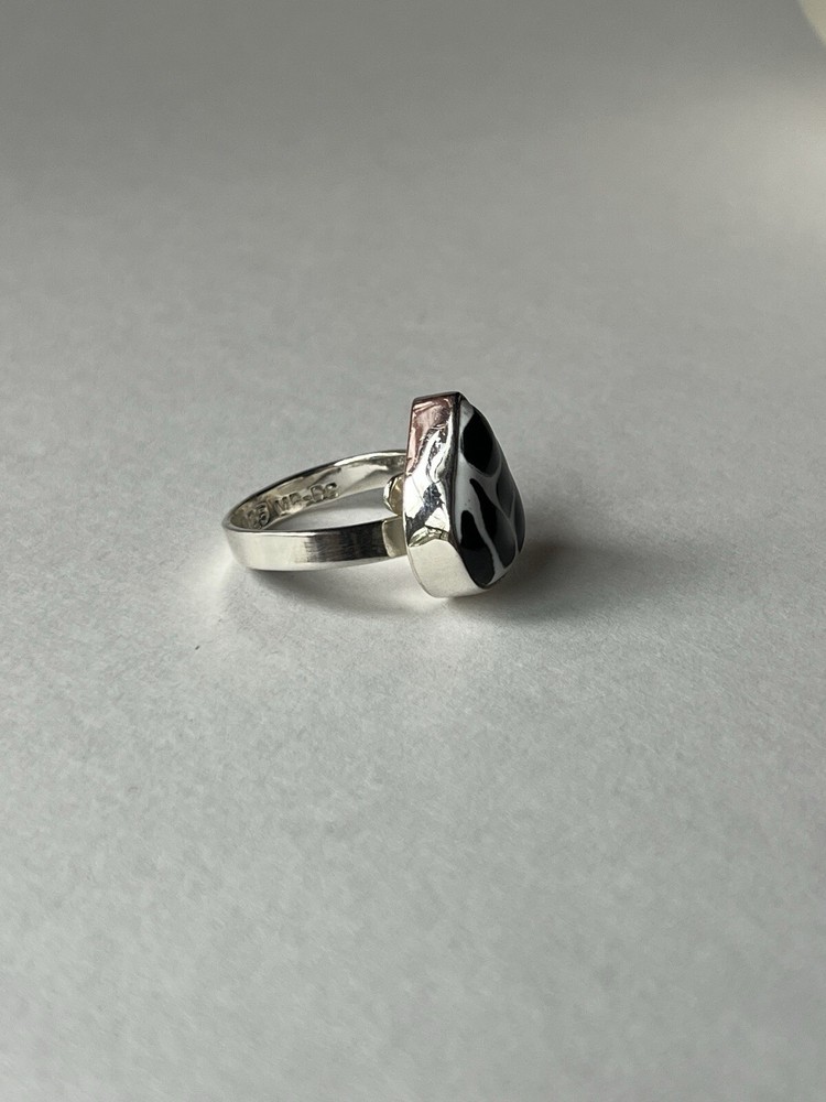 Black & White Talavera Ring 925 Sterling Silver Adjustable Artisan