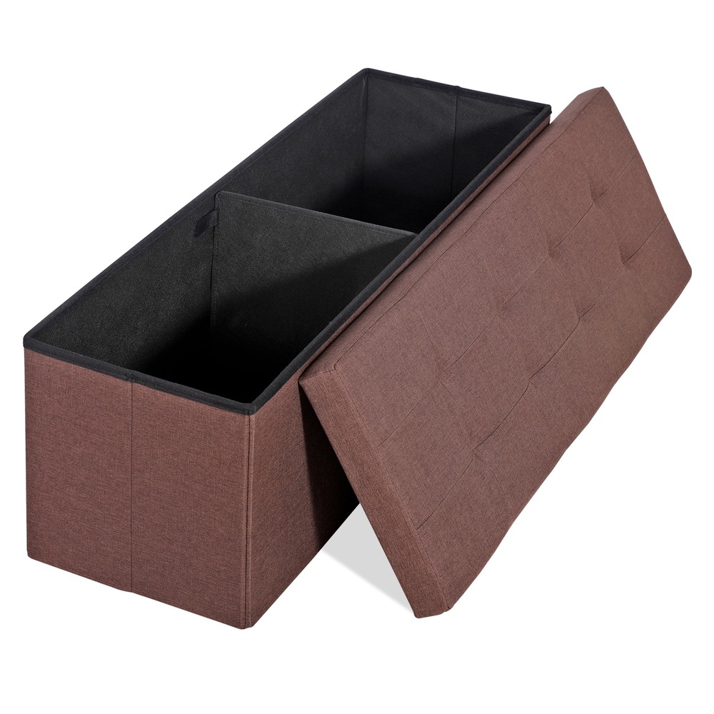 Brown Foldable Storage Ottoman Bench Storage Stools Footrest Spacious Organizer