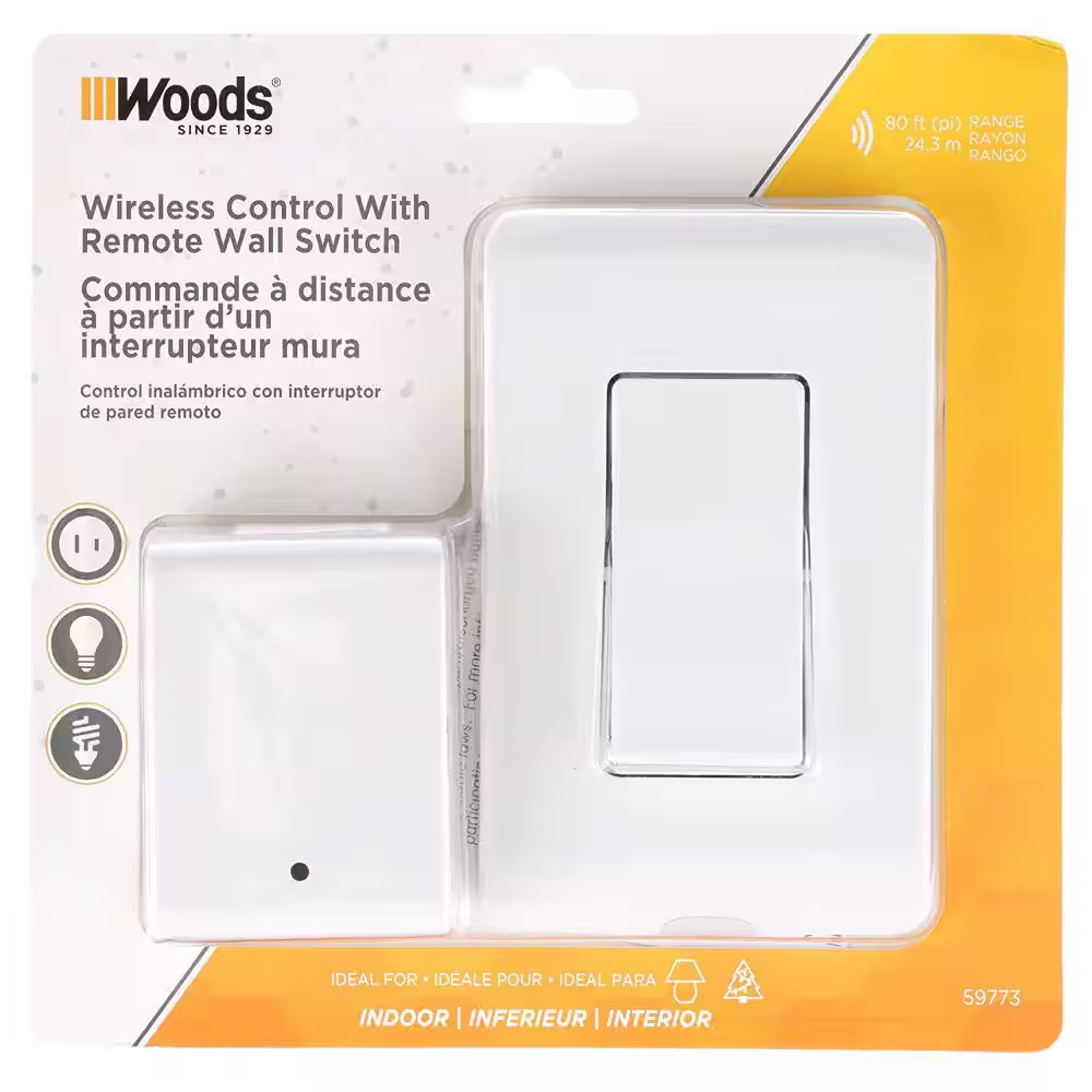 8-Amp Indoor Plug-In Wireless Wall Switch Light Control, White